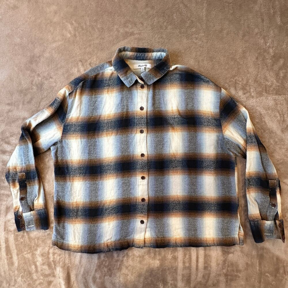 Madewell Plaid Shirt Jacket Shacket Blue Brown Cream XS